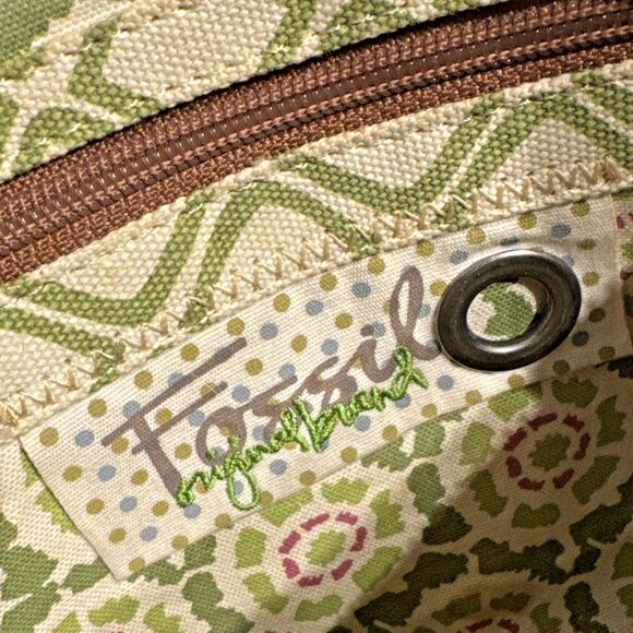 Vintage Fossil Boho Festival Crossbody Canvas Bag Purse Green Brown 10x10x3 (P3) - Picture 12 of 15